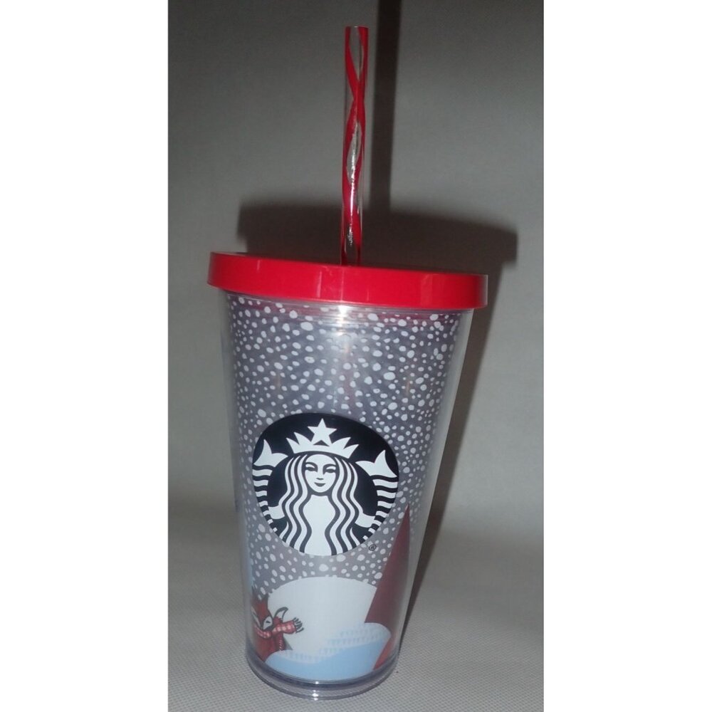 STARBUCKS FOX Tumbler‎ Cold Cup Plastic Travel 16 oz 2016 Holiday Christmas
